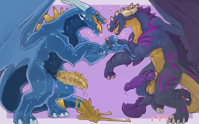 arm_tuft arm_wrestling balls blue_body blue_goo blue_horn blue_membrane blue_...