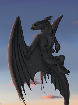 black_body claws cloud detailed_background feral flying green_eyes looking_at...