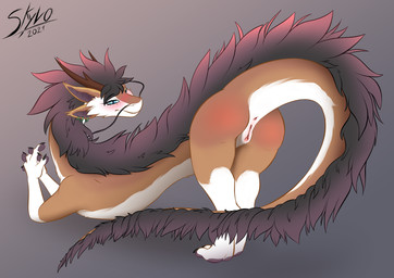 anus ass_up blush butt ear_piercing ear_ring female feral genitals hair looki...