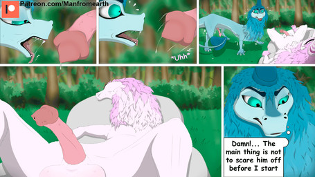 4_fingers animal_genitalia balls belly black_eyebrows black_lips blue_balls b...