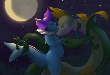 animal_genitalia blue_body blue_skin collar cowgirl_position crescent_moon du...