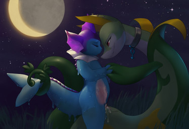 animal_genitalia blue_body blue_skin bodily_fluids collar cowgirl_position cr...