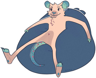 anthro blue_tail fur male nude simple_background sitting smile solo tail rava...