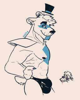 anthro blue_eyes bodypaint bulge clothing eyewear face_paint fur hair hat hea...