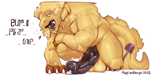 4_eyes animal_genitalia animal_penis anthro arm_tuft balls bent_over big_ball...