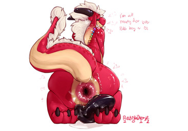 anal_fluids anthro anus beard big_butt black_buttplug black_claws black_horn ...