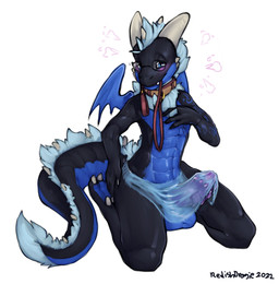 anthro balls big_balls big_penis black_body black_claws black_scales blue_bal...
