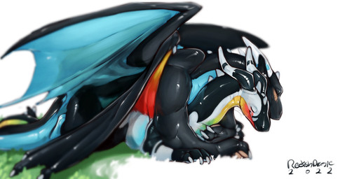 black_body black_horn black_membrane black_scales black_wings blue_body blue_...