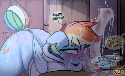 animal_genitalia animal_penis blush bodily_fluids clothing cum cum_on_face cu...
