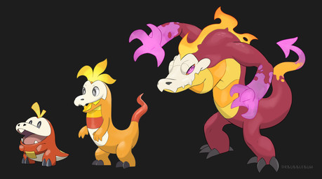 ambiguous_gender bone claws grey_background group long_tail orange_body simpl...