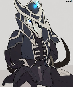 anthro bulge clothed clothing male simple_background solo ravan league_of_leg...