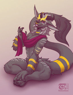 anthro biped blep breasts facial_piercing female fur grey_body grey_fur grey_...