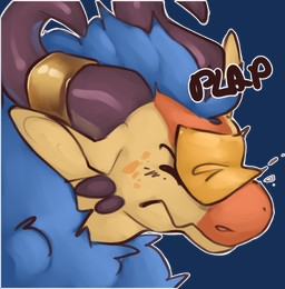 black_horn black_spikes blue_body blue_fur blue_hair brown_body brown_fur che...