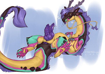 2_penises 4_ears antlers anus autofellatio back_tuft barbel_(anatomy) black_b...