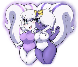 anthro big_breasts big_tail blush breast_squish breasts duo featureless_breas...