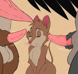 anthro balls breasts brown_body brown_fur erection feathers female fur genita...