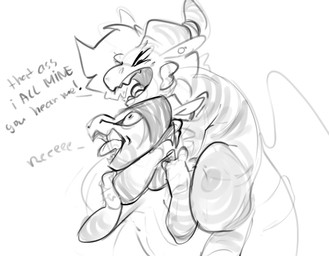 anthro arm_grab arms_around_neck bulging_eyes butt_wings chokehold curved_hor...