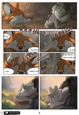 ambiguous_gender black_eyes black_nose dialogue duo exclamation_point feral f...