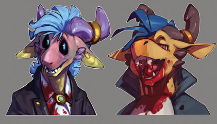 anthro badge biped black_eyes blood blood_on_chest blood_on_chin blood_on_clo...
