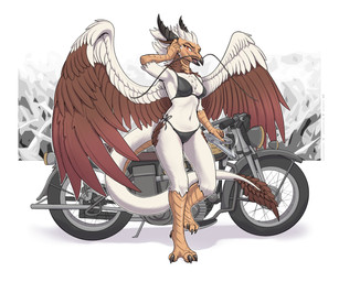 3_toes anthro barbel_(anatomy) beak bikini blush bra breasts brown_body brown...