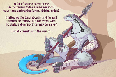 anthro bottomwear claws clothing grey_body grey_scales humor loincloth male m...