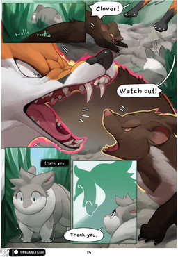 ambiguous_gender angry attack dialogue feral fur grey_body grey_fur hunting j...