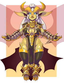 2_horns armor big_breasts blue_eyes boots breasts cleavage clothed clothing f...
