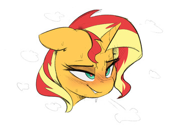 bedroom_eyes bite biting_lip blonde_hair blush bodily_fluids female feral hai...
