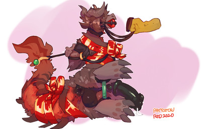 accessory ambiguous_gender animal_genitalia animal_penis anthro anus arms_tie...