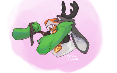 ambiguous_gender anthro antlers black_antlers black_collar bodily_fluids brow...