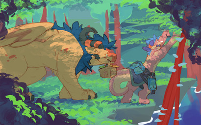 anthro basket belt black_claws black_horn black_spikes blue_body blue_eyes bl...