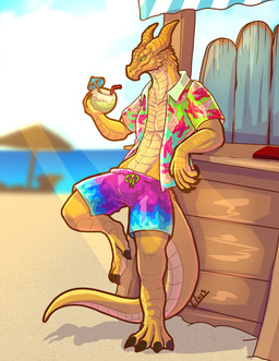 aloha_shirt anthro beach beach_bar beverage claws clothing coconut coconut_dr...