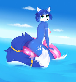 anthro areola blue_body breasts butt day detailed_background female green_eye...