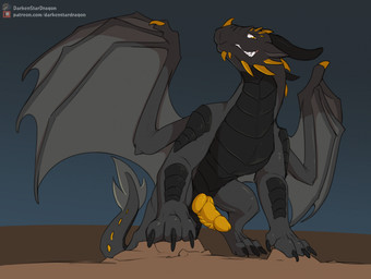 black_body black_scales claws erection facial_horn feral genitals grey_body g...