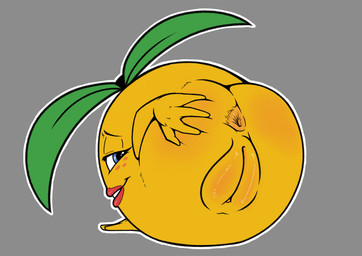 anus bedroom_eyes blue_eyes butt clitoris female food fruit genitals grey_bac...