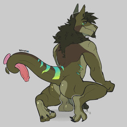anthro backsack balls big_balls big_penis black_claws bodily_fluids butt claw...