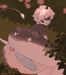 ambiguous_fluids anthro anus big_butt blue_genitals bodily_fluids butt cum ea...