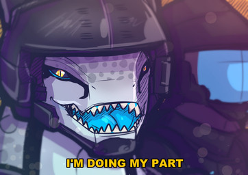 ambiguous_gender anthro armor black_sclera blue_tongue grey_body grey_scales ...