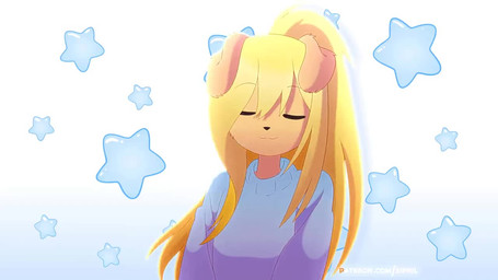 :3 anthro arm_tuft black_nose blonde_hair blue_clothing blue_sweater blue_top...