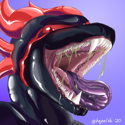 anthro bodily_fluids fangs forked_tongue glistening glistening_body goo_drip ...