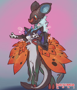 anthro arms_out big_ears black_body black_fur black_pawpads blue_body blue_ey...