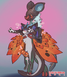 anthro arms_out big_ears black_body black_fur black_pawpads blue_body blue_ey...
