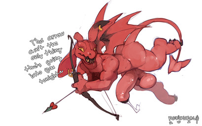 anthro arrow_(weapon) balls big_balls big_ears big_penis black_claws black_gl...