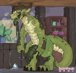 anthro big_penis black_body black_claws black_horn black_scales black_spikes ...