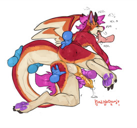 ambiguous_gender anthro balls black_claws black_horn bodily_fluids breath but...