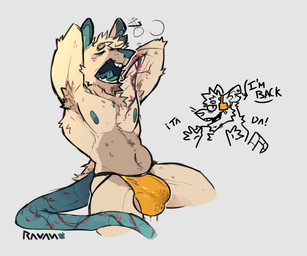 armpit_hair balls belly big_balls blue_nose bodily_fluids body_hair brown_bod...