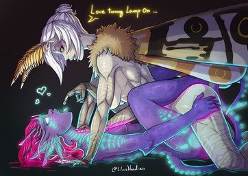 antennae_(anatomy) anthro bioluminescence bodily_fluids breasts duo female fe...