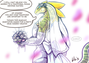 ambiguous_gender anthro armwear biceps big_tail biped bouquet bow_(feature) b...