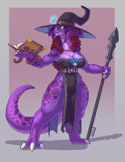 2_horns 3_toes 4_fingers anthro belt big_breasts biped blue_eyes book border ...