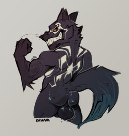 balls black_body butt genitals male raised_tail rear_view sharp_teeth smile s...
